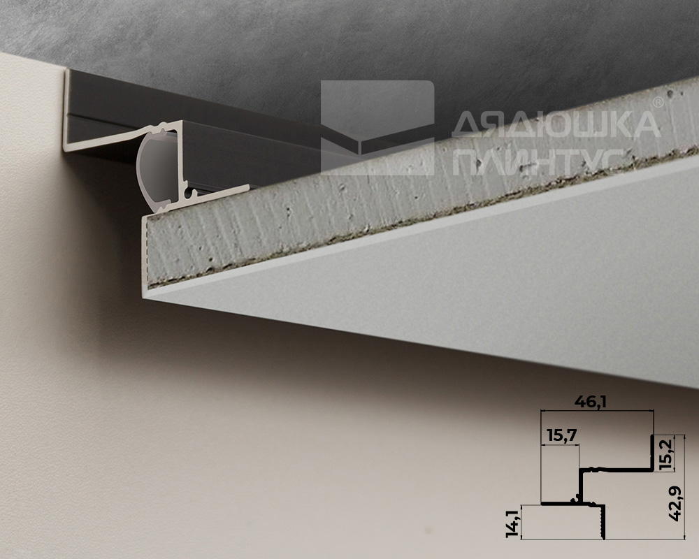 Плинтус алюминиевый потолочный для подсветки Волшебная палочка 46,1 х 42,9 мм 3,0 м Чёрный матовый